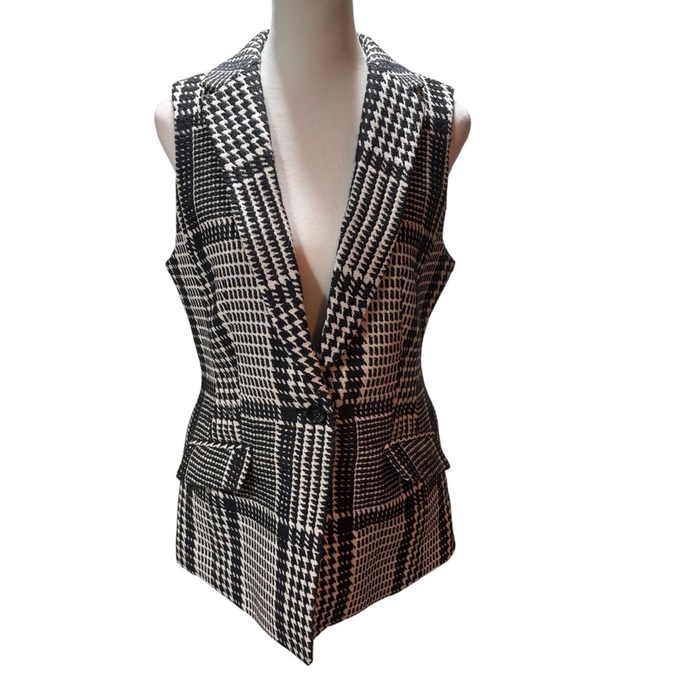 Talbots Black and White Houndstooth Vest